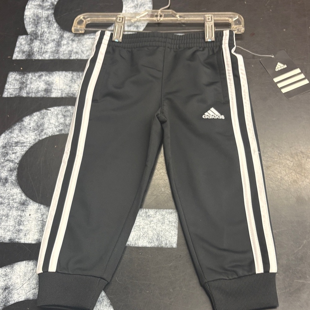 Adidas Kids Black Joggers with White Stripes